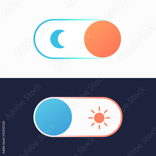 Simple vector illustration of the night and day mode switch buttons with flat sun and moon icons. UI elements for mobile apps and web 
