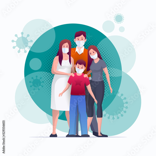 Parent and children are wearing masks for anti virus, prevent germs, cov-19.