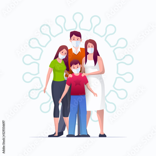 Parent and children are wearing masks for anti virus, prevent germs, cov-19.