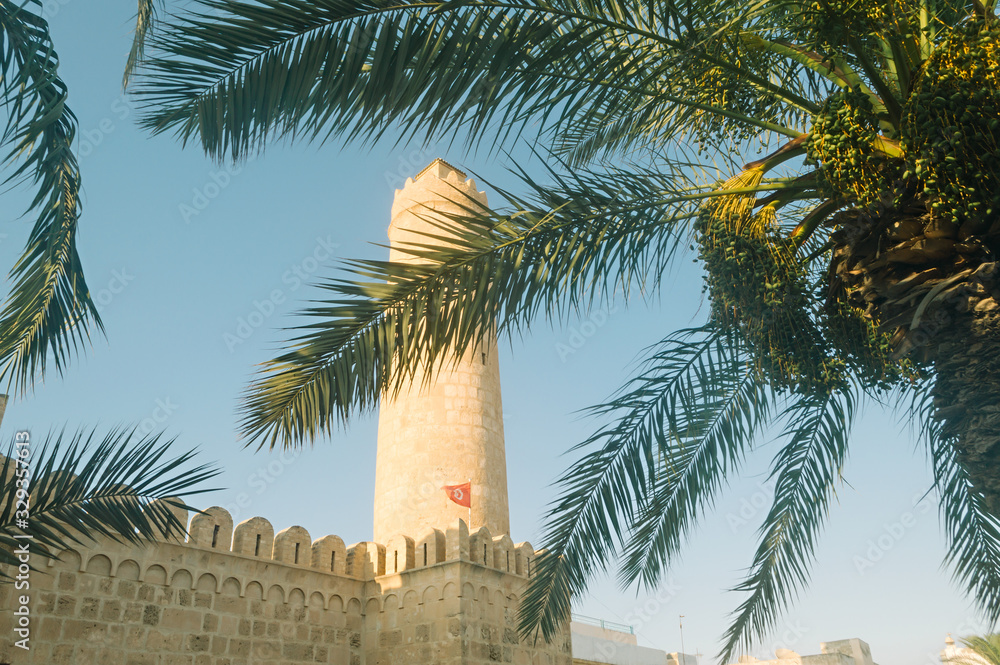 Fortress walls of medina in Sousse. Background image