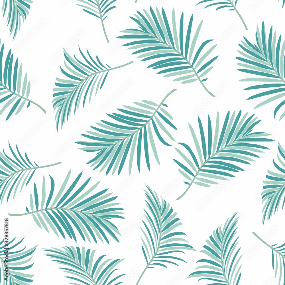 Nature seamless pattern. Hand drawn tropical summer background: mint palm tree leaves background. Nature seamless pattern. Hand drawn tropical summer background: mint palm tree leaves background.