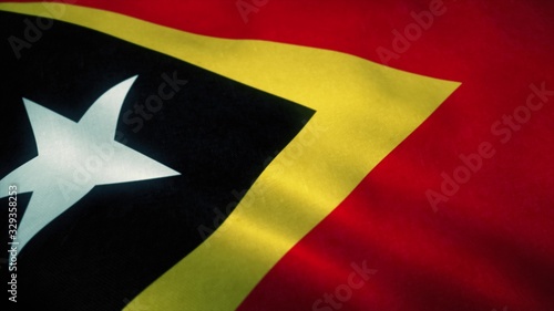East Timor flag waving in the wind. National flag of East Timor. Sign of East Timor. 3d rendering photo