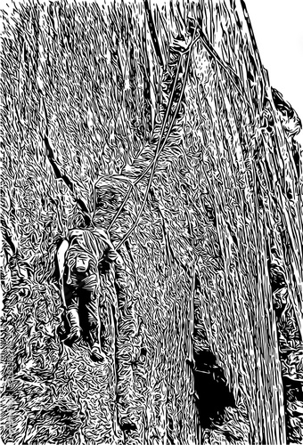 Kletterer in einer Felswand im Nachstieg