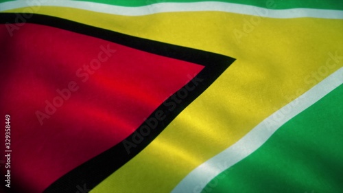 Guyana flag waving in the wind. National flag of Guyana. Sign of Guyana. 3d rendering