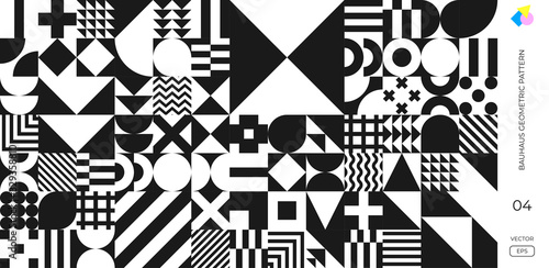 Creative pattern background with abstract geometric shape design. Bauhaus simple minimal style pattern retro poster background