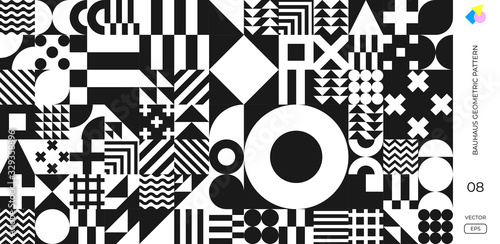 Abstract Bauhaus geometric pattern, vector background. Black and white Bauhaus Swiss pattern background