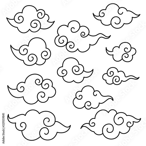 Clouds in chinese style set. Vector illustration.