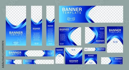 set of creative web banners of standard size with a place for photos. Business ad banner. Vertical, horizontal and square template. vector illustration EPS 10