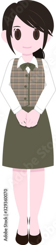 挨拶をする制服の女性