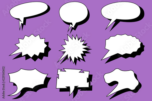 A set of nine dialog icons for comics. Empty spaces for comic book-style labels.