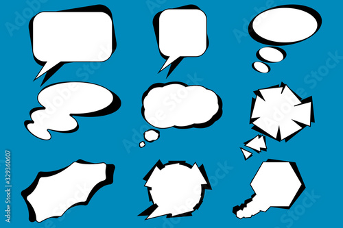 A set of nine dialog icons for comics. Empty spaces for comic book-style labels.
