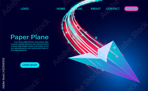 paper plane on blue background. business modern web banner. isometric vector