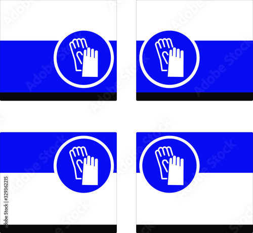 icon WEAR HAND PROTECTION on blue white and black frame, use mask for safety, icon no naked light in right or left position, Must to do in the construction area.