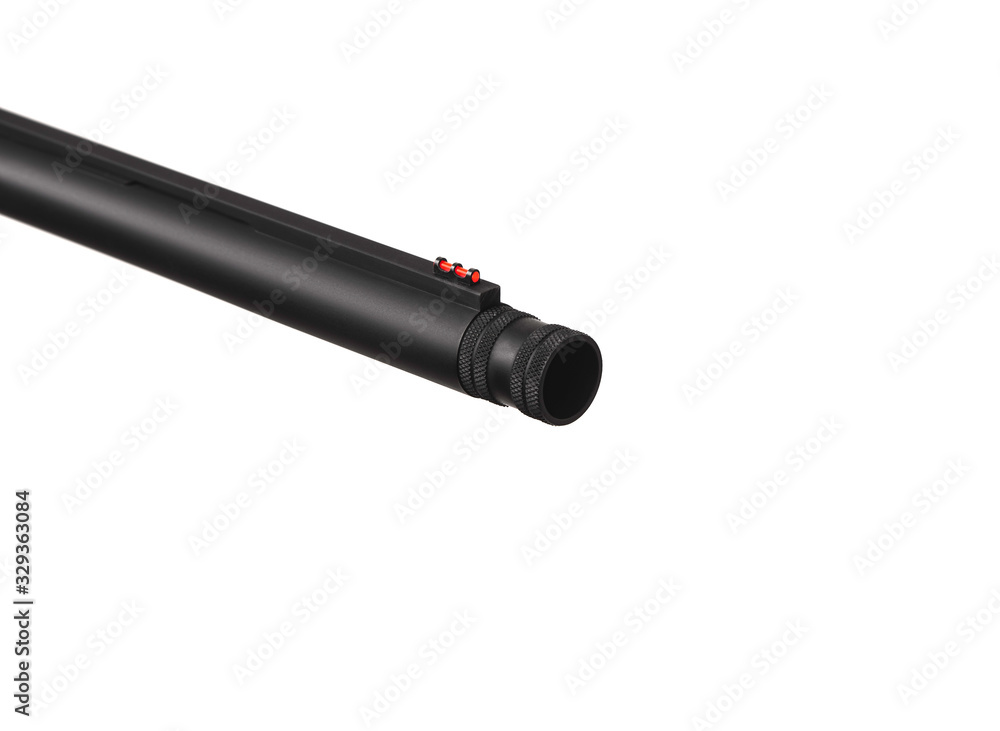 Modern semi-automatic shotgun with a wooden butt isolate on a white back. Weapons for hunting, sports and self-defense. Modern semi-automatic shotgun with a wooden butt isolate on a white back. Weapons for hunting, sports and self-defense.