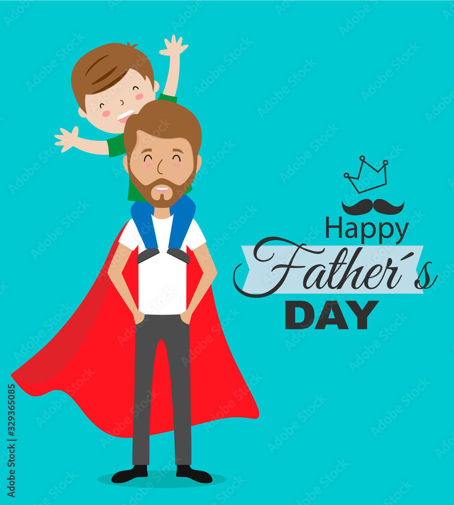Obraz premium Fathers day card. Boy on top of father