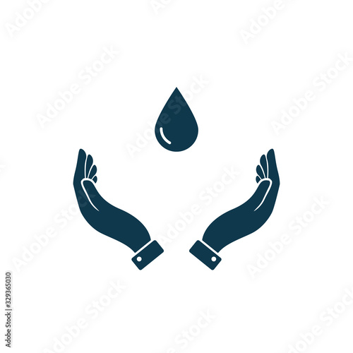 water drop in hand. vector symbol flat design on white background