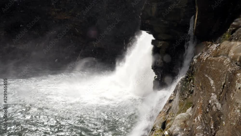 Linville Falls with Snow Falling behind the Falls