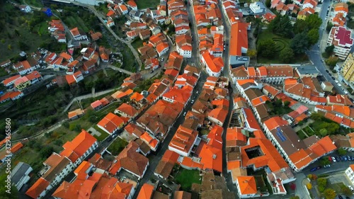 Aerial tilt shote of the historical village in Braganza also known as Braganç, the city located  in north-eastern Portugal, capital of the district of Bragança photo