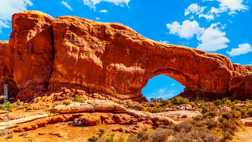 The South Window Arch, one of the many large Sandstone Arches in Arches National Park Utah, United 