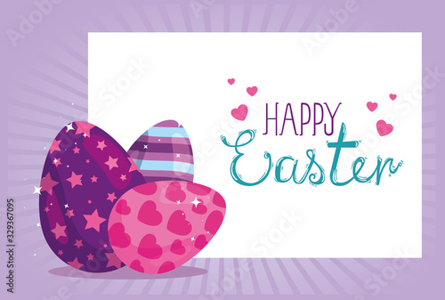 happy easter card with eggs decorated vector illustration design photo