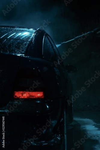 Car wash in a dark night