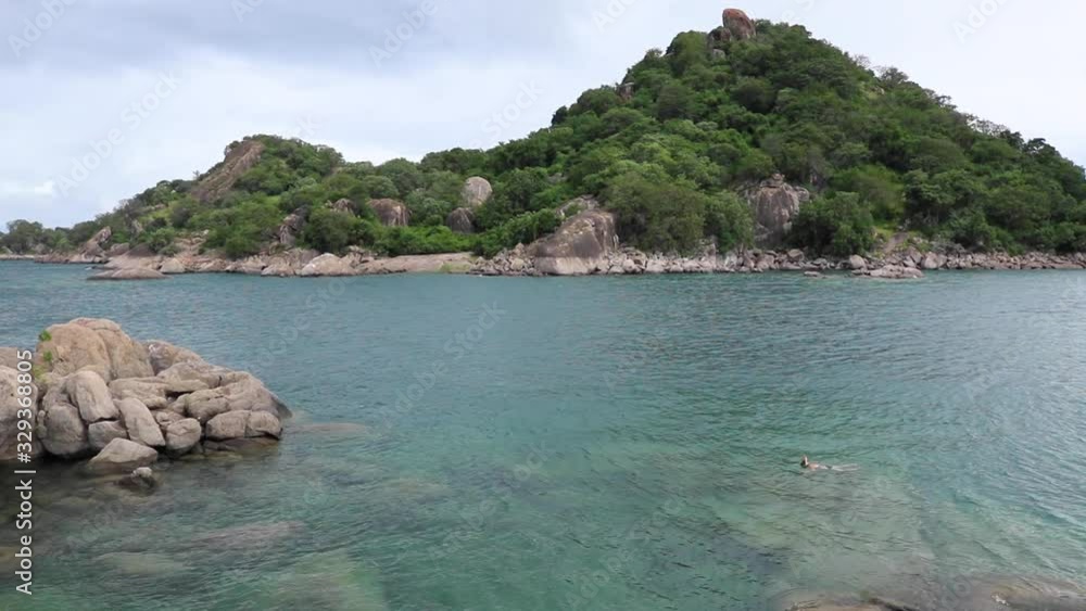 Monkey Bay Lake Malawi Hill and Turquoise Water Panorama Monkey Bay Lake Malawi Hill and Turquoise Water Panorama