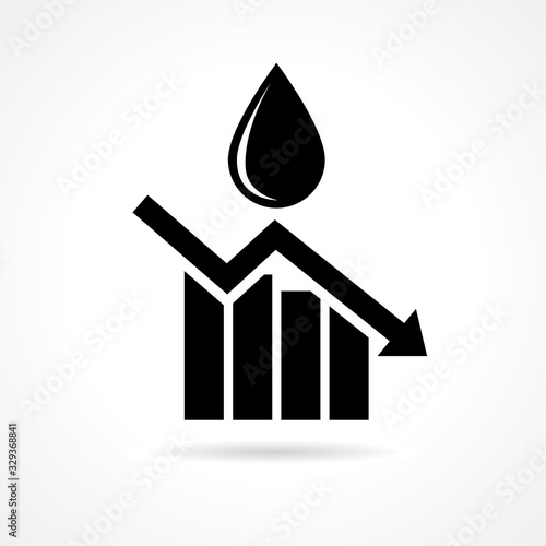Oil price growth down icon. Financial business progress arrow down sign and oil drop symbol flat economic trading template. Vector infographic