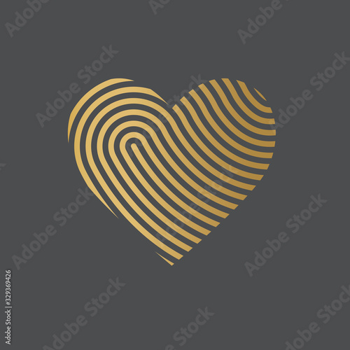 golden fingerprint heart icon- vector illustration