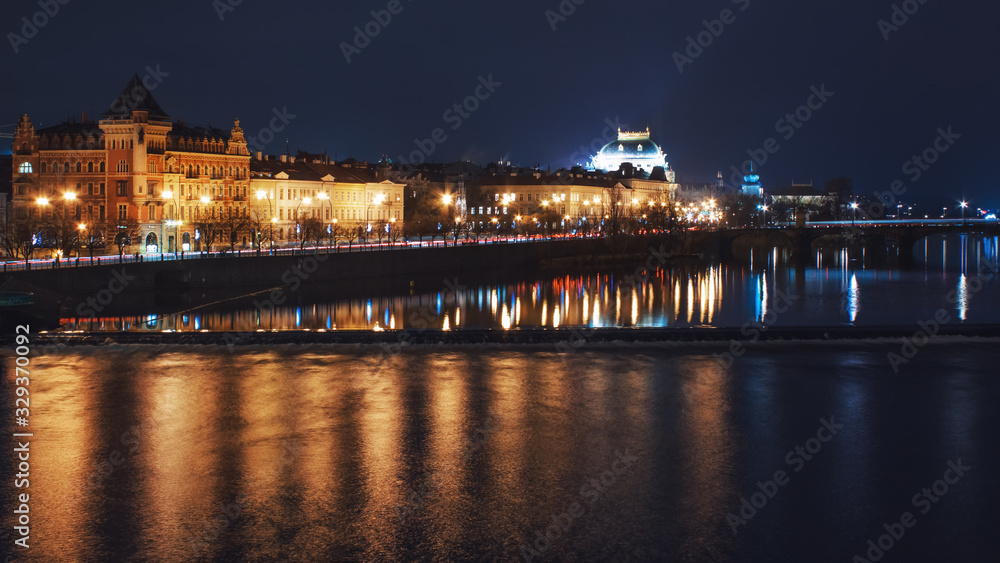 View on an embankment from Charles (Karlov) Bridge - Prague, Czech Republic