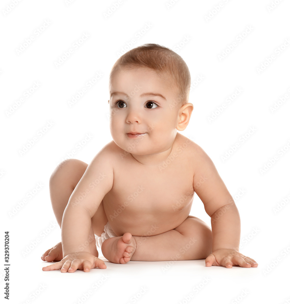 Cute healthy little baby on white background Cute healthy little baby on white background