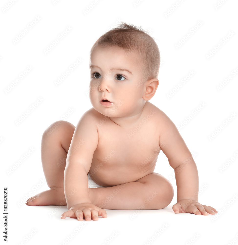 Cute healthy little baby on white background Cute healthy little baby on white background