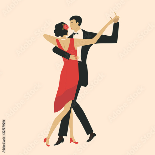 Couple dancing tango. 1920s retro style illustration.