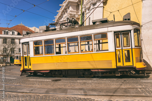 Yellow Tram 28 in Lisbon, Portugal