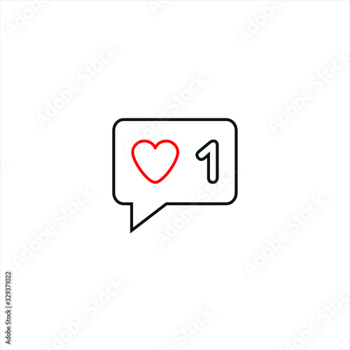 Chat bubble icon with heart and number one. Outline vector illustration.