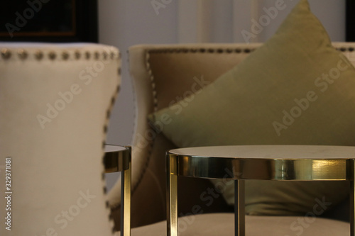 Close up detail of lounge chair in living room, luxury furniture style