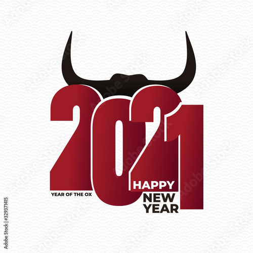 Logo design 2021 New year. Chinese new year. Metal ox horoscope sign. 2021 design. New year symbol. Flat Chinese horoscope metal ox with 2021. Vector illustration. Ox sign isolated on white background