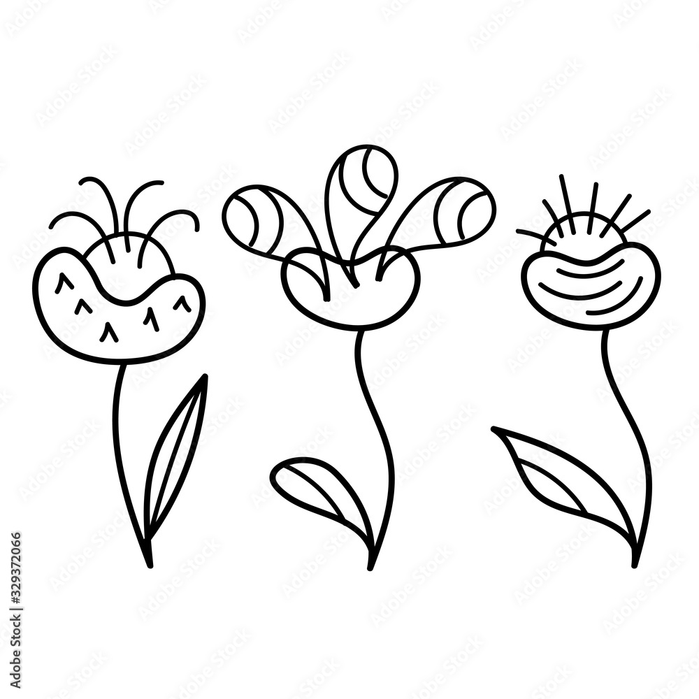 Hand-drawn coloring book . Doodle of flowers isolated on a white background. Coloring pages for adults and kids. Vector illustration Hand-drawn coloring book . Doodle of flowers isolated on a white background. Coloring pages for adults and kids. Vector illustration