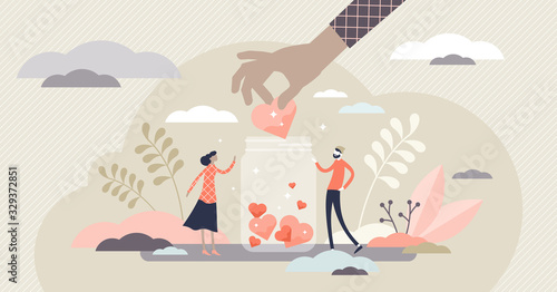 Support concept, flat tiny volunteer persons vector illustration