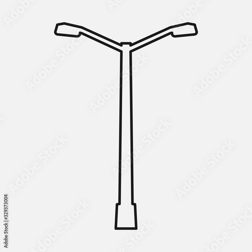 Street light line black and white vector icon. Lamppost flat silhouette.