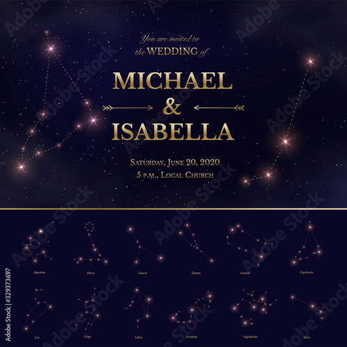 Wedding invitation with starry night sky design