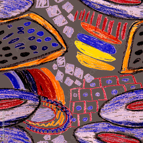 Creative seamless pattern with beautiful bright abstract elements. Colorful t...