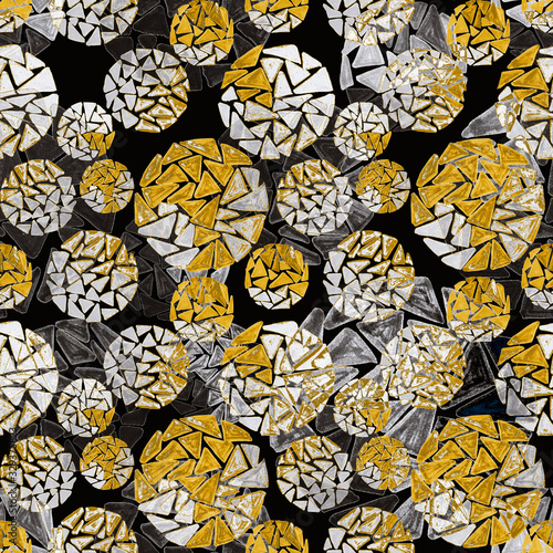 Creative seamless pattern with hand drawn circles with spots and triangles. G...