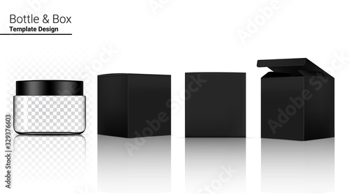 3D Transparent Jar Bottle Mock up Realistic Cosmetic and Box for Skincare Product on White Background Illustration. Health Care and Medical Concept Design.
