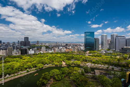 Osaka, Japan View from the Osaka Castle in springtime.