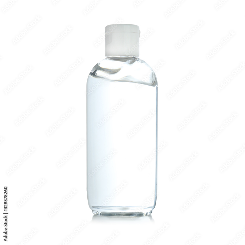 Bottle of antibacterial hand gel on white background - obrazy, fototapety, plakaty 