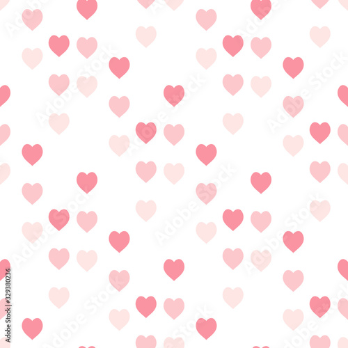 Seamless pattern with cute pink hearts on white background. Vector image.