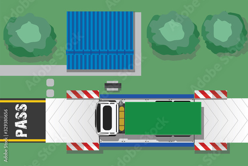 Top view of truck car on winweight and guard house. Check before leaving the premises.