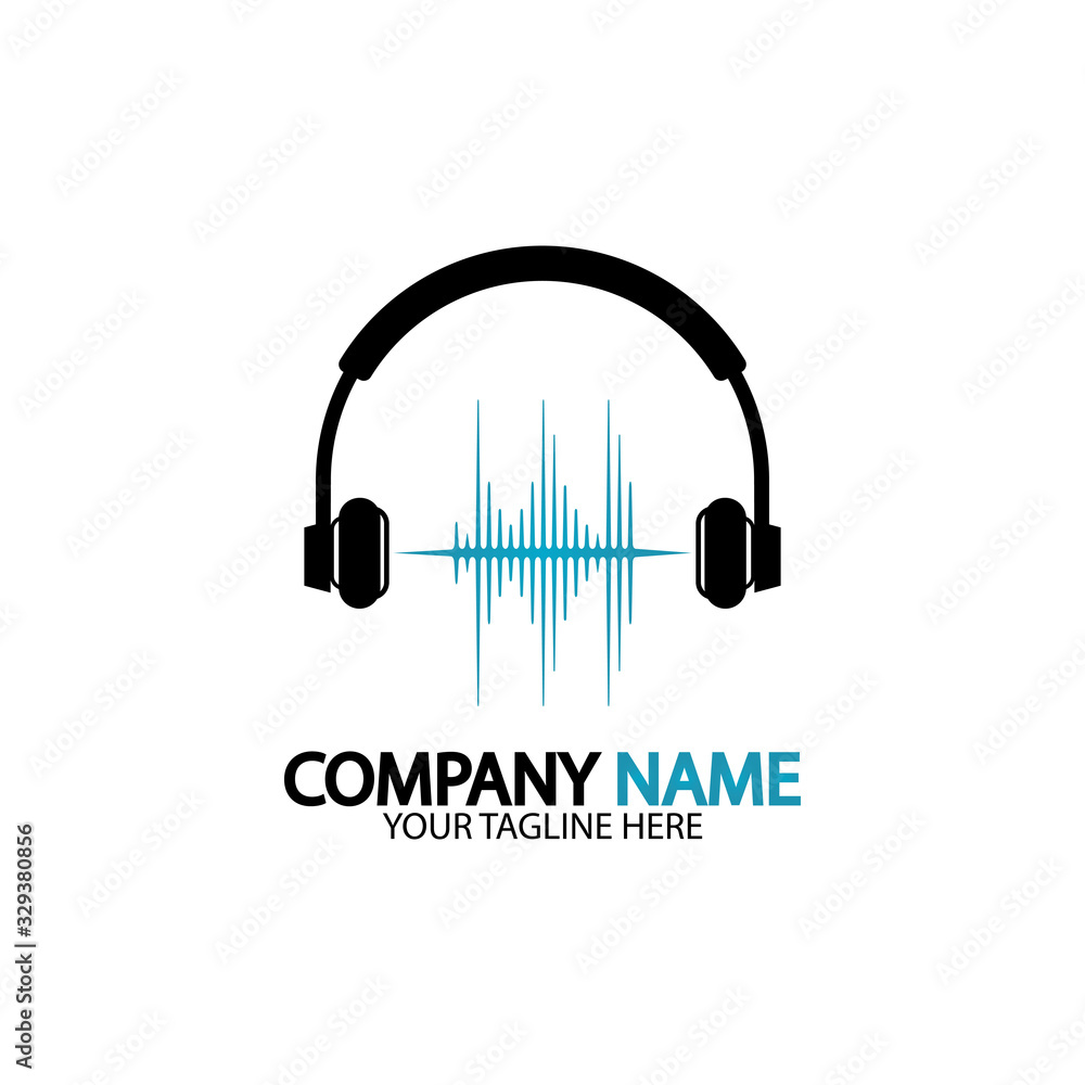 Headphone icon. Headphones with sound wave icon isolated, minimal design. Vector illustration Headphone icon. Headphones with sound wave icon isolated, minimal design. Vector illustration