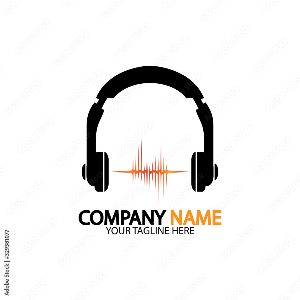 Headphone icon. Headphones with sound wave icon isolated, minimal design. Vector illustration Headphone icon. Headphones with sound wave icon isolated, minimal design. Vector illustration