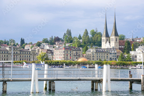 Lucerne, swiss city on the lake, in a cloudy day, switzerland photo